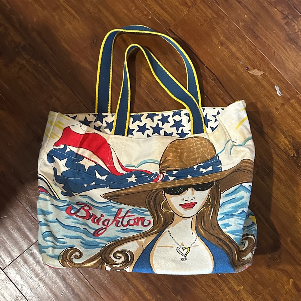 Brighton Chic Ahoy Patriotic Nautical Canvas Tote Beach Bag USA Stars